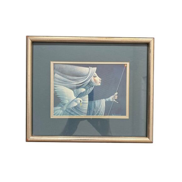 Vintage 1986 James Christensen Fantasy "Dove Lady" Framed Print - Picture 1 of 2